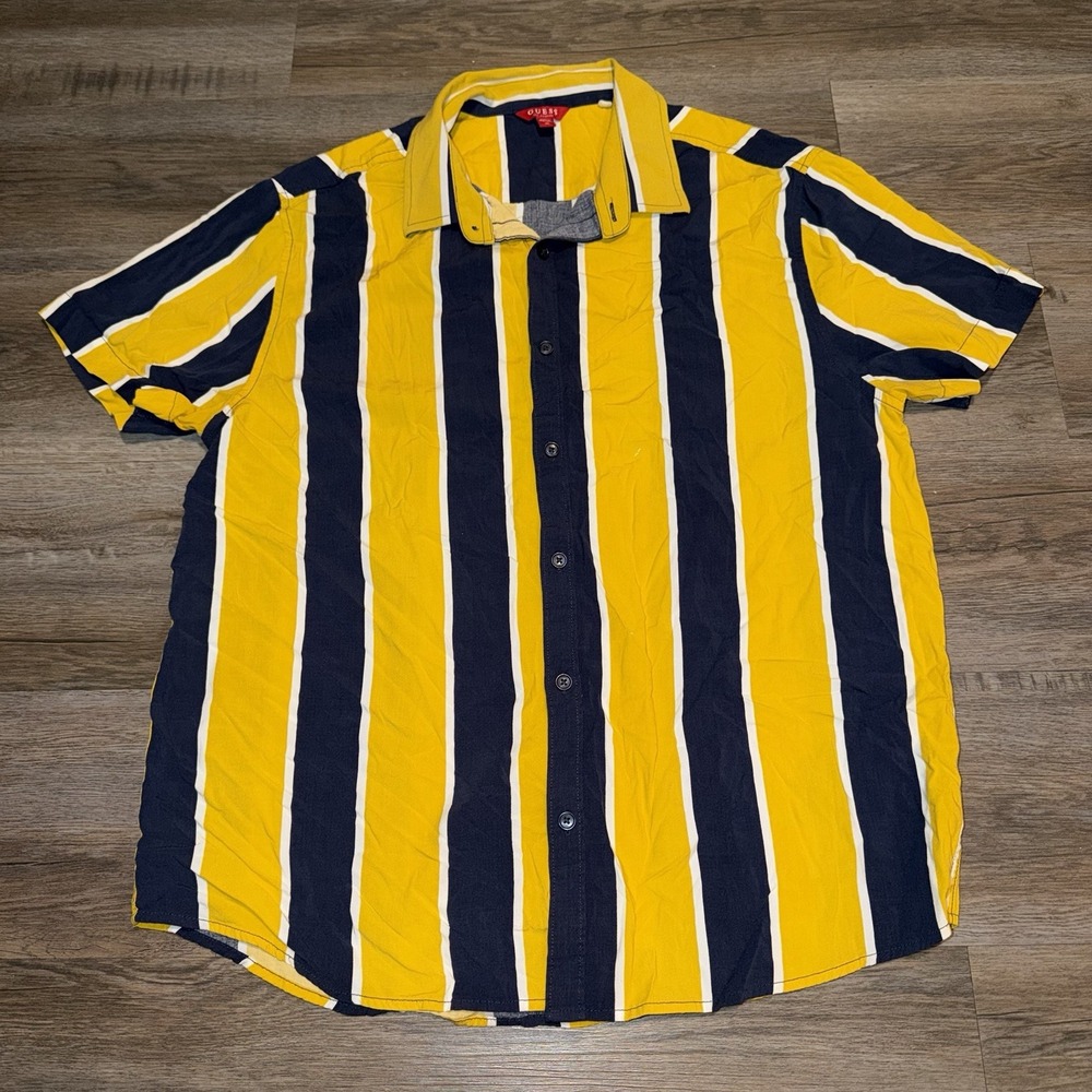 GUESS Shirt Mens Extra Large Button-Up Bold Vertical Jairus Plan Stripes Casual